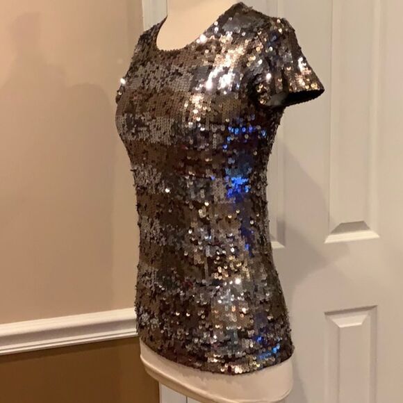 Alice + Olivia bronze silver sequin striped top Small - Picture 4 of 8